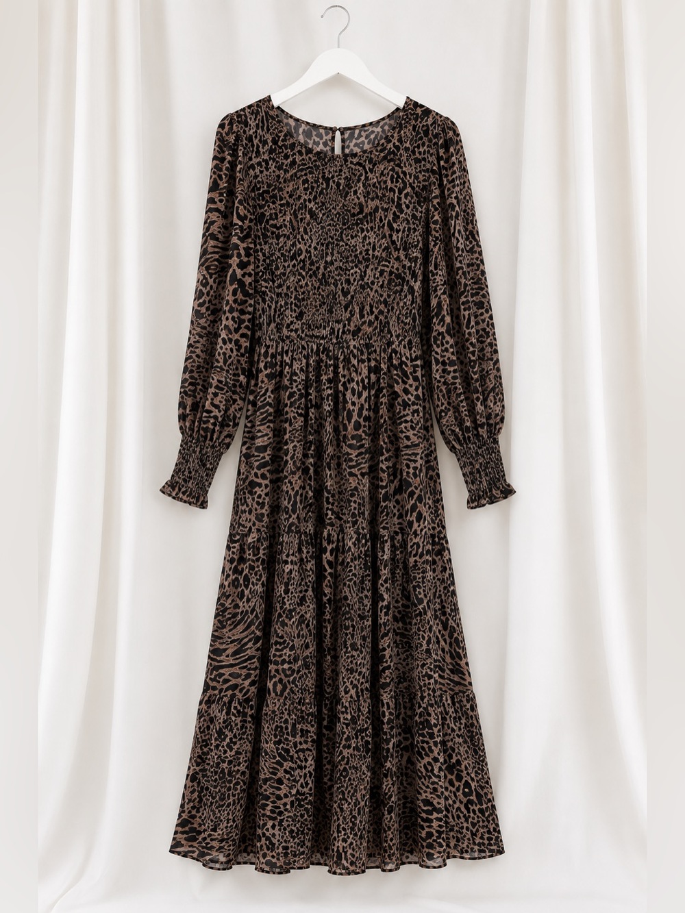 Cute Midi dress Brown and Black Bishop Sleeve Midi Sundress (Size M)